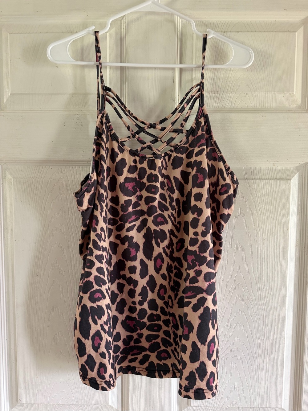 SHEIN Pink and Tan Leopard Print Strappy Cami